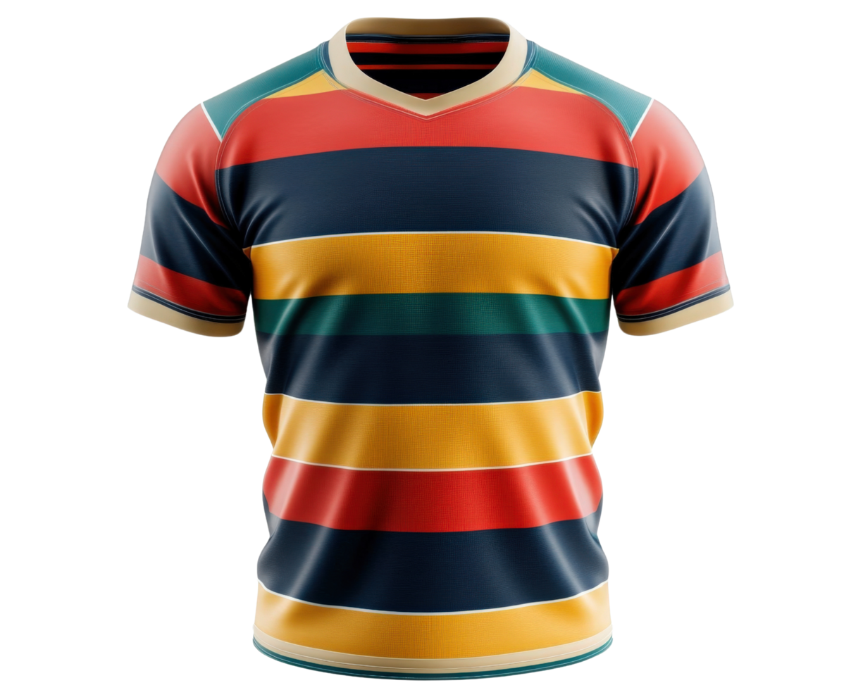 A rugby jersey with multicolored stripes png