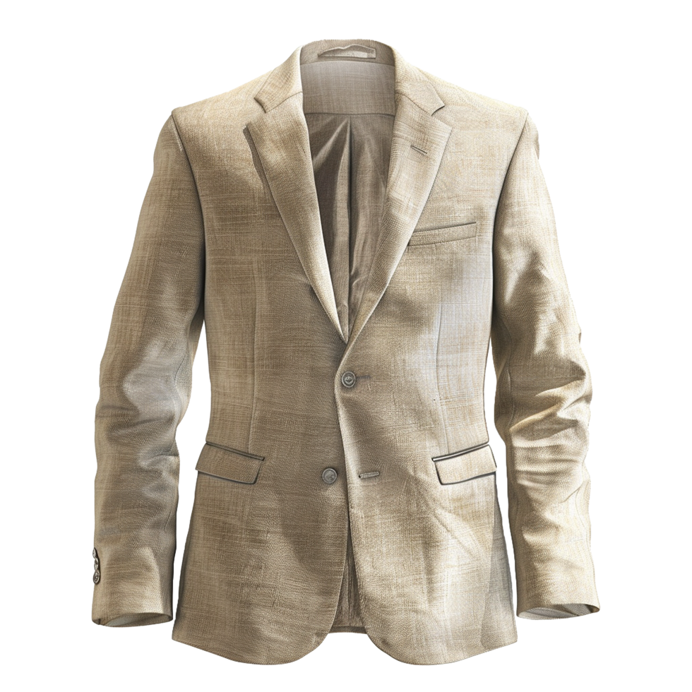 Men's Beige Linen Blend Two Button Blazer Jacket for Spring Summer png