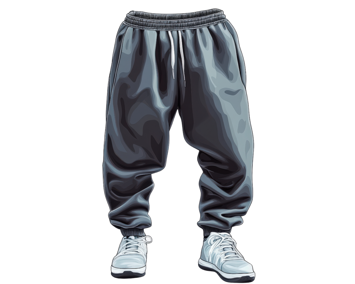 A pair of sweatpants with sneakers on it png