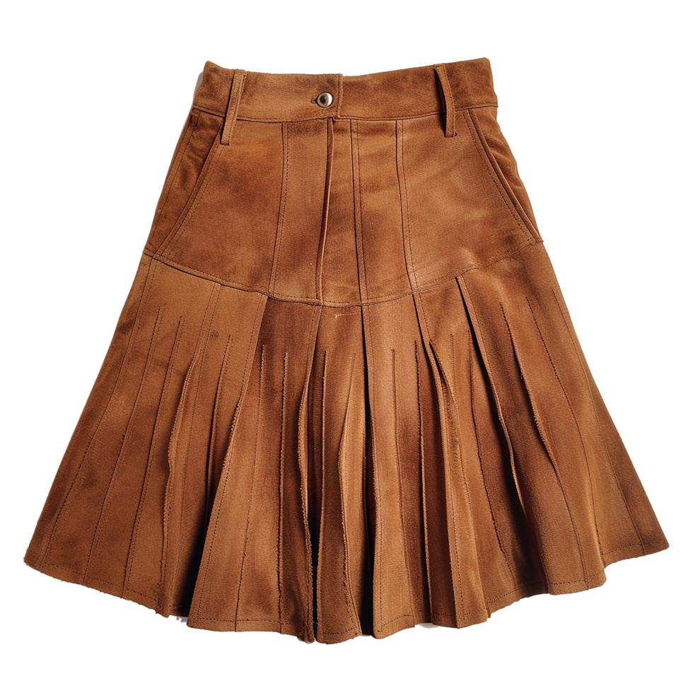 Brown Pleated Suede Mini Skirt for Women Fashionable Autumn Winter Aline Style png