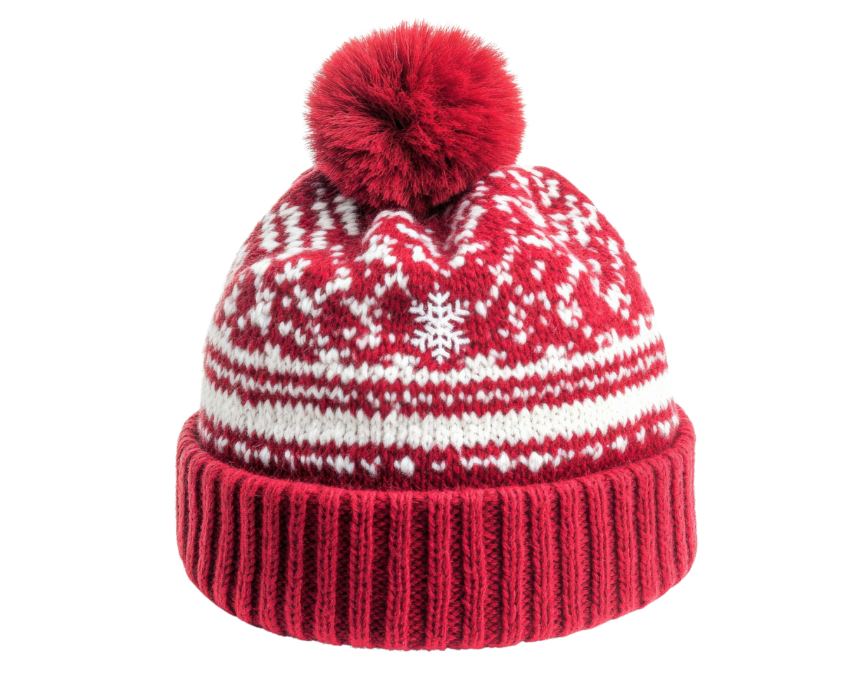 The red and white knit hat with a pom pom png