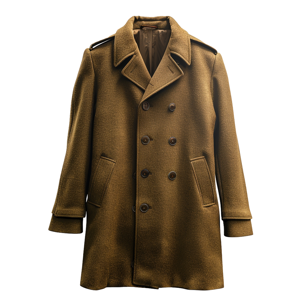 Men's Stylish Olive Green Double Breasted Pea Coat with Classic Design and Functional Pockets png