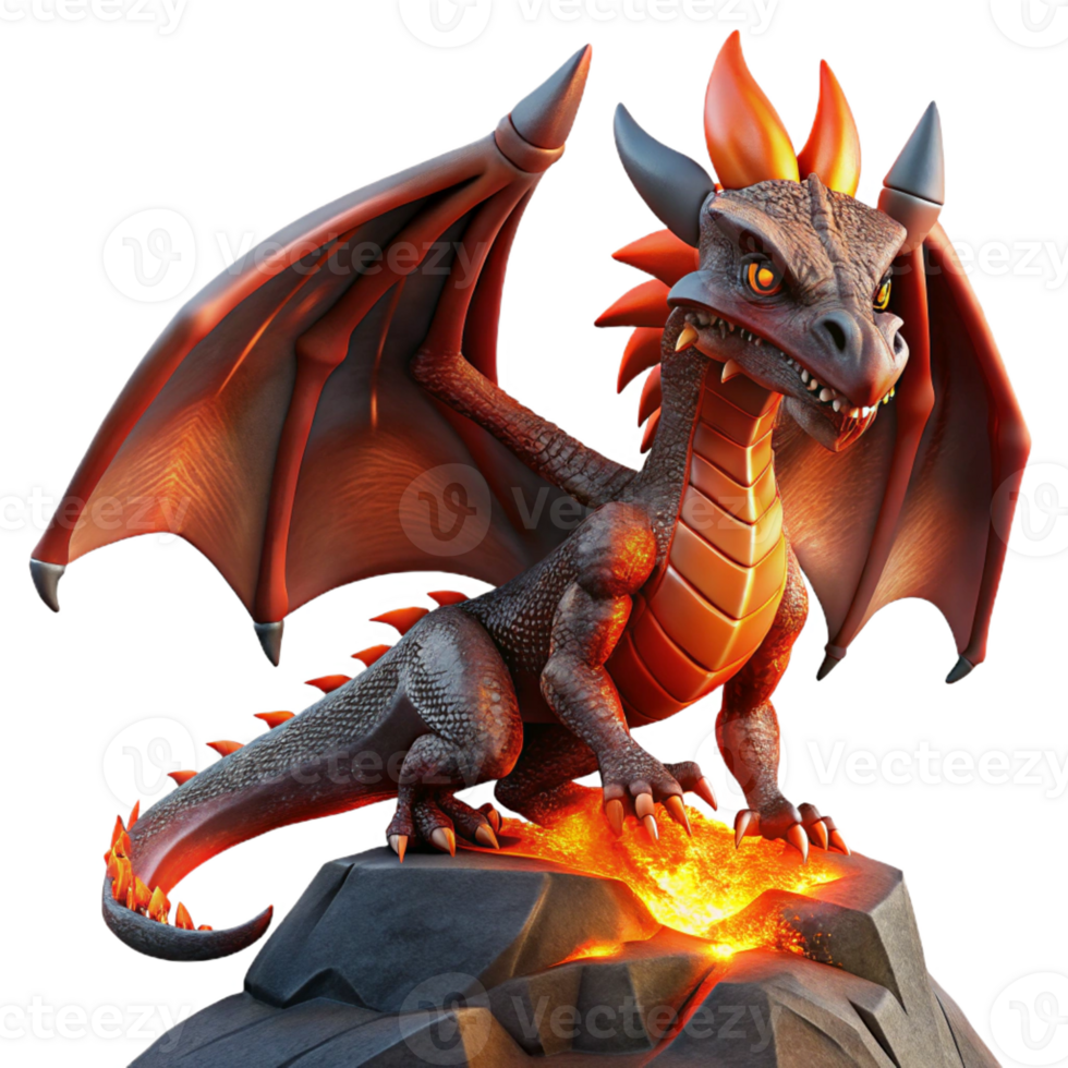 impressive abstract A fierce dragon with crimson scales and fiery breath, perched atop a volcanic peak. Dramatic, fiery lighting. Dark fantasy style premium png