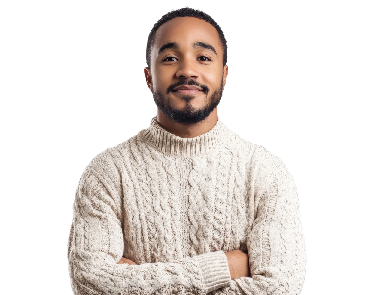 A man in a sweater standing with his arms crossed png