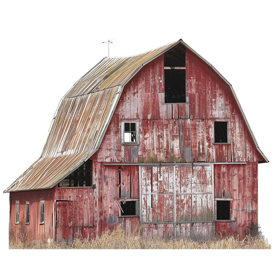 A Old Red Barn in a Field of Dried Grass png