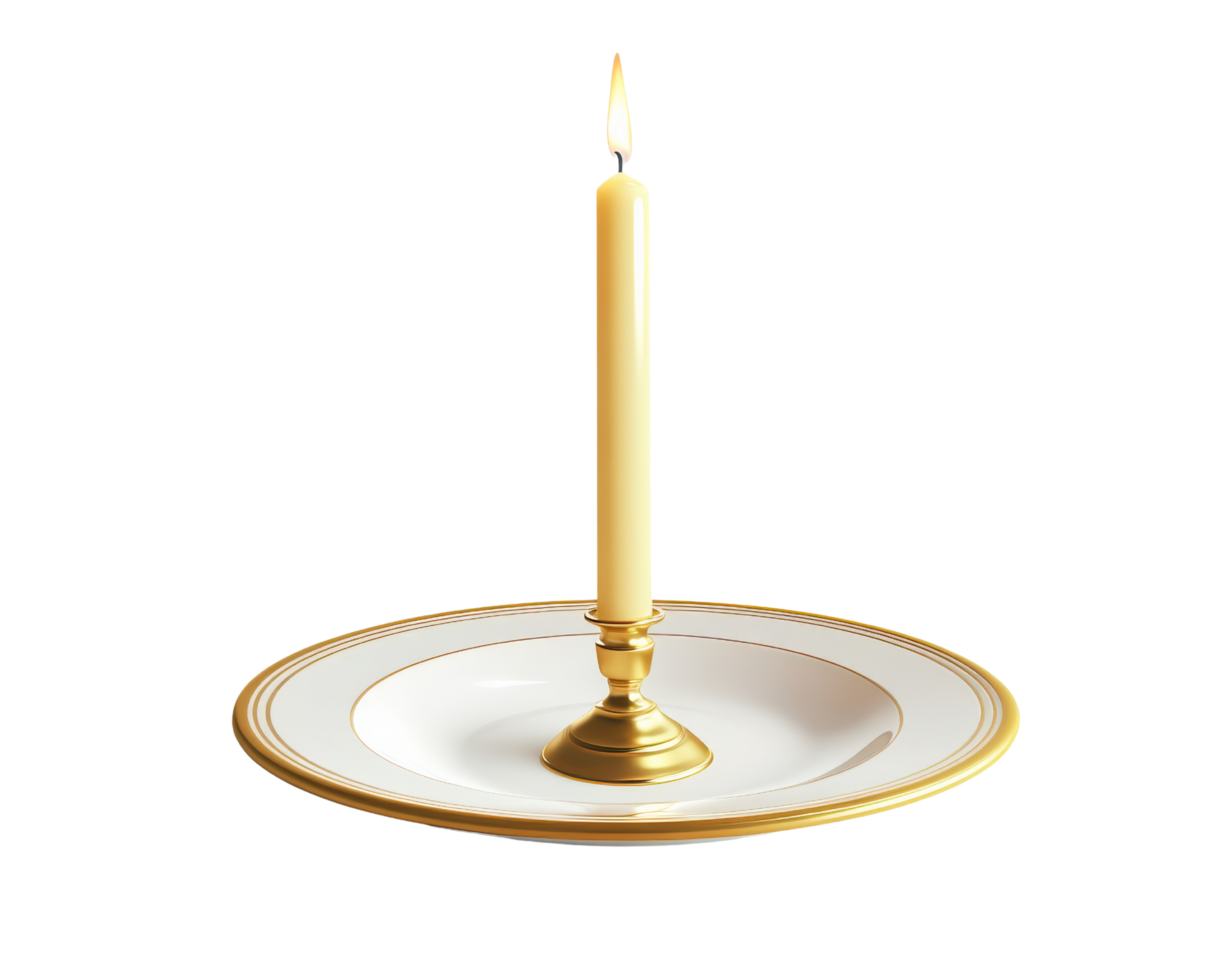 Candle on a plate with a gold rim png