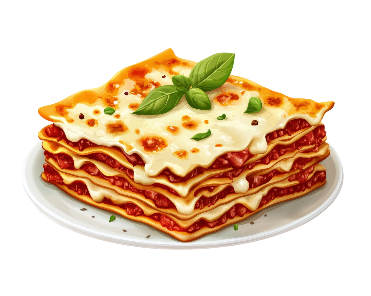 A slice of lasagna is on a plate png