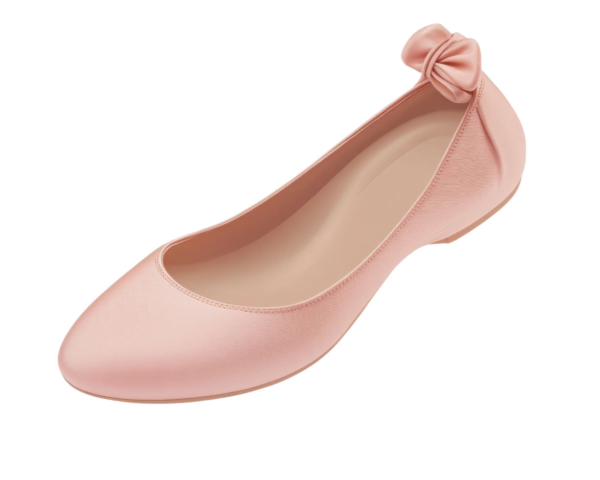 A pink ballet shoe with a bow on the side png