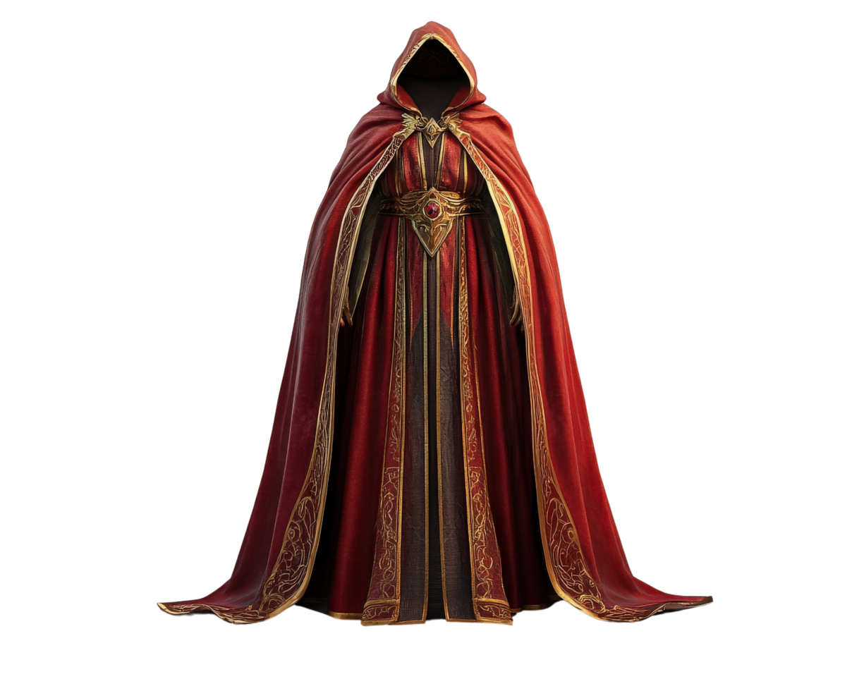 A red cloak with gold trim and a hood png