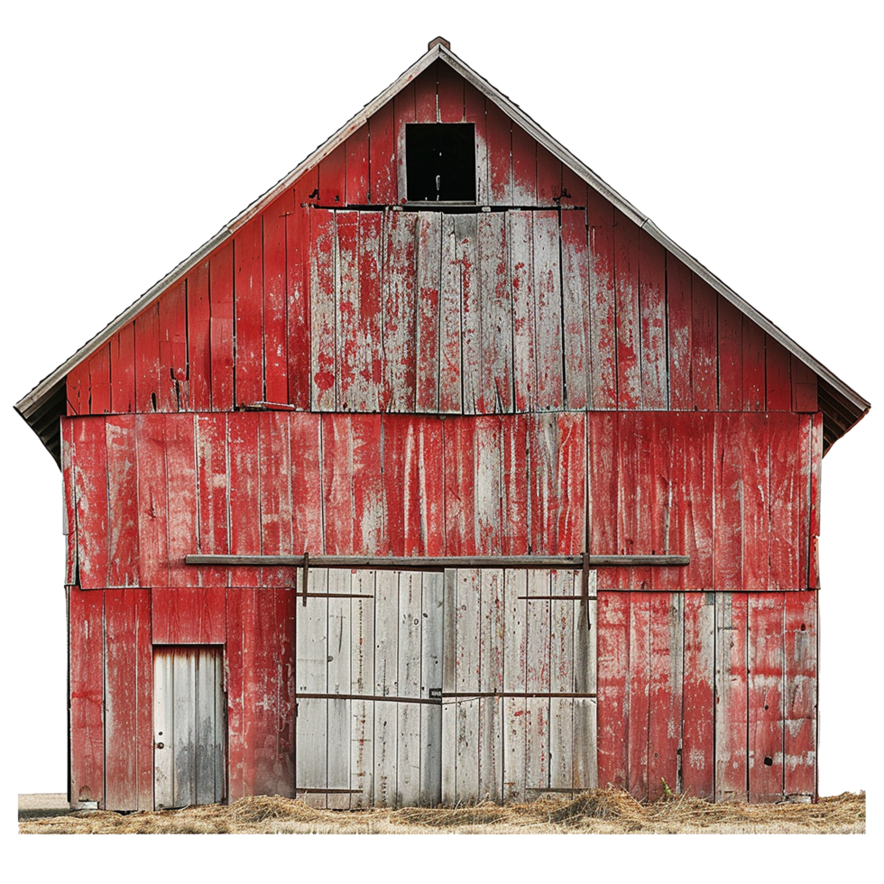 Rustic Red Barn with Weathered Wood Siding and Large Sliding Doors png