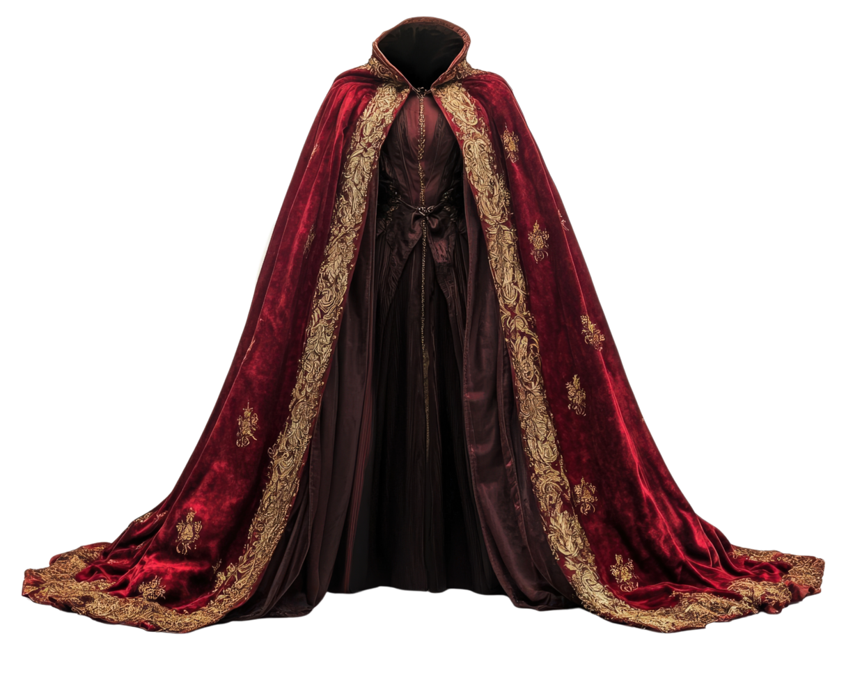A red cloak with gold embroidery on it png