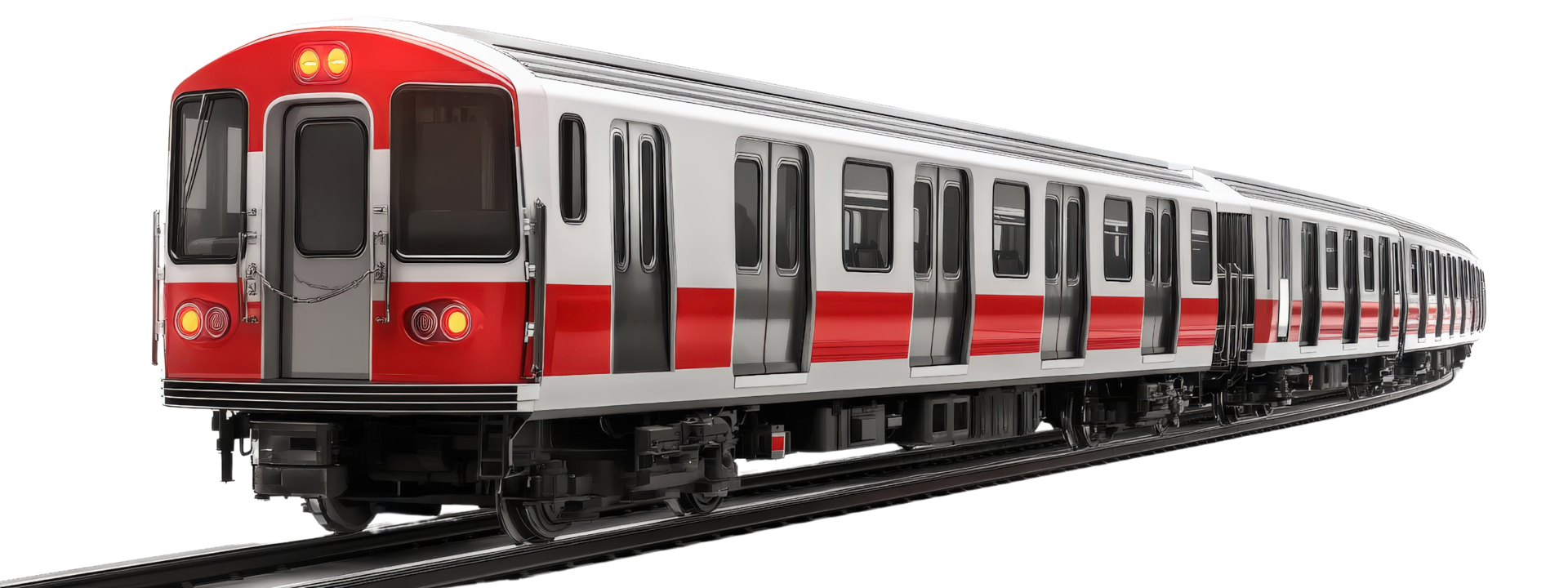 A red and white train on the tracks png