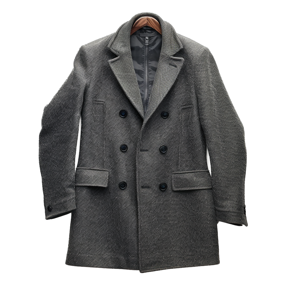 Men's Stylish Double Breasted Gray Tweed Peacoat Winter Jacket Outerwear png