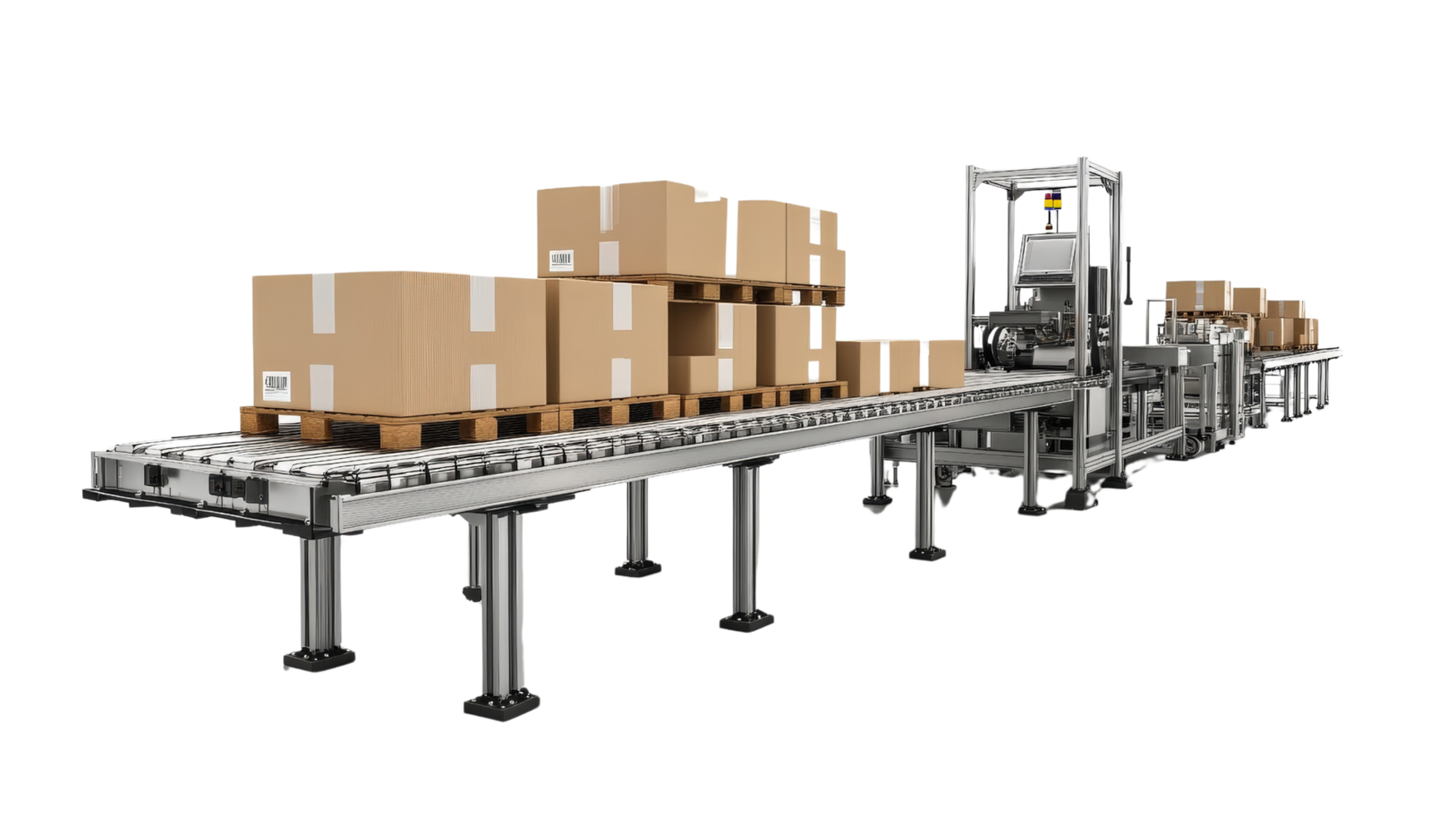 A conveyor belt with boxes on it png