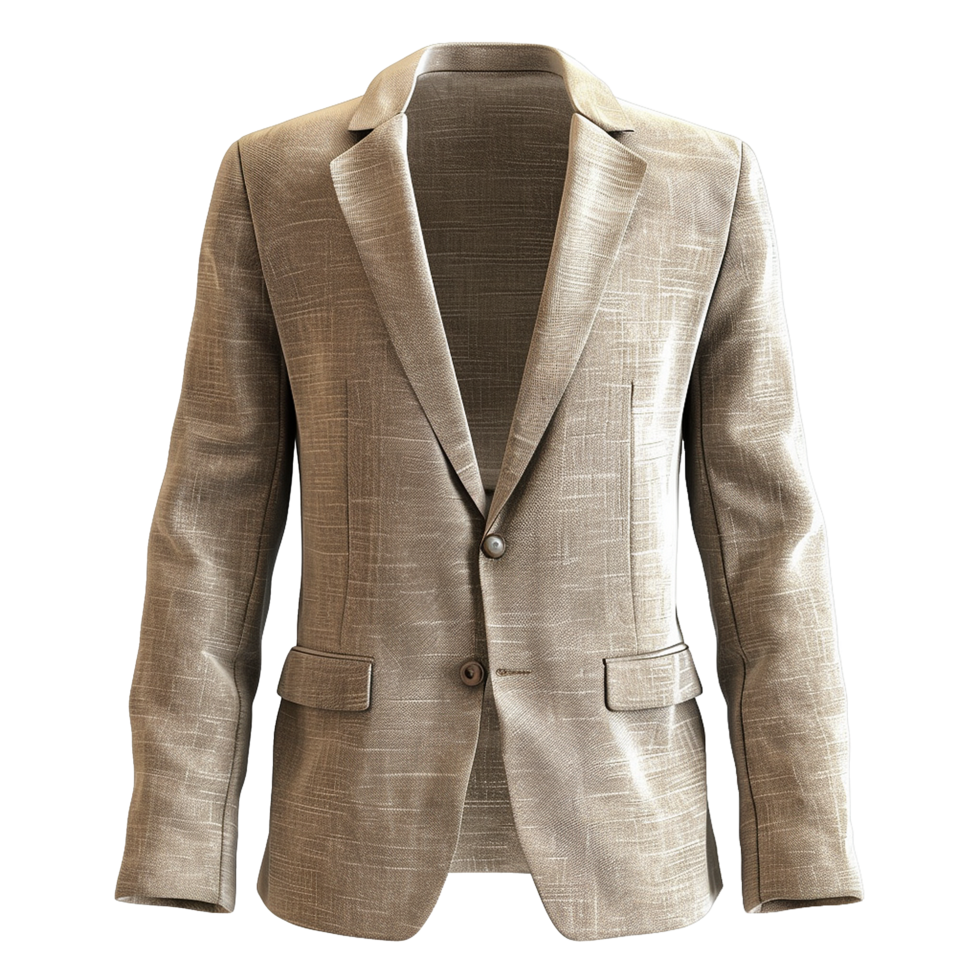 Men's Beige Linen Blend Two Button Blazer Jacket, Casual Business Style png