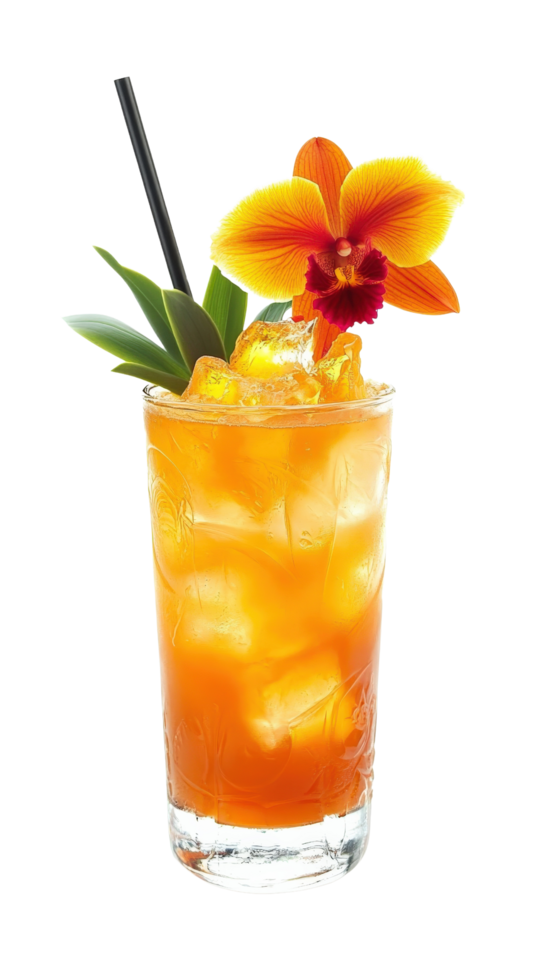 A drink with an orange flower and a straw png