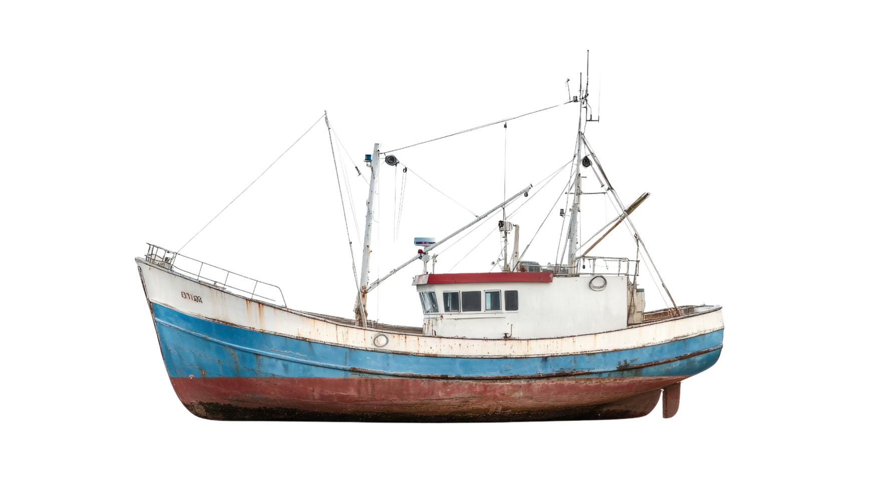 A fishing boat is shown on a black background png