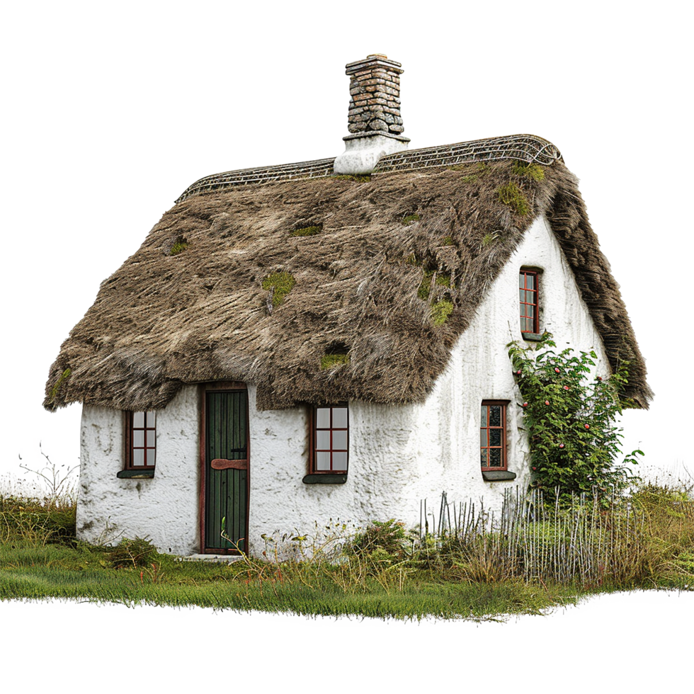 Charming Thatched Roof Cottage in the Irish Countryside png
