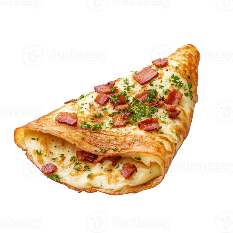 Savory crepe filled with cheese and bacon, garnished with fresh thyme. Delicious breakfast or brunch option. png
