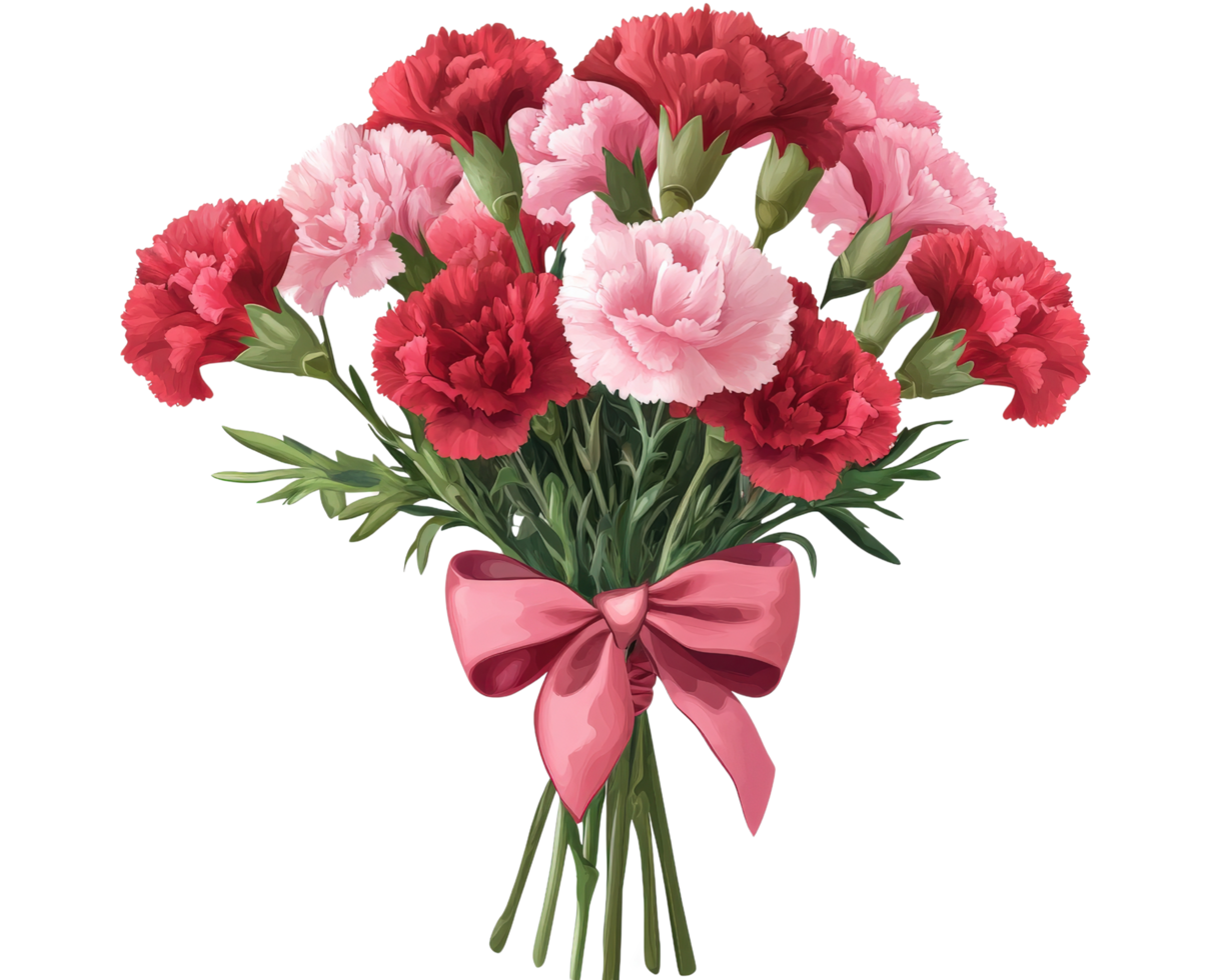A bouquet of pink and red carnations png