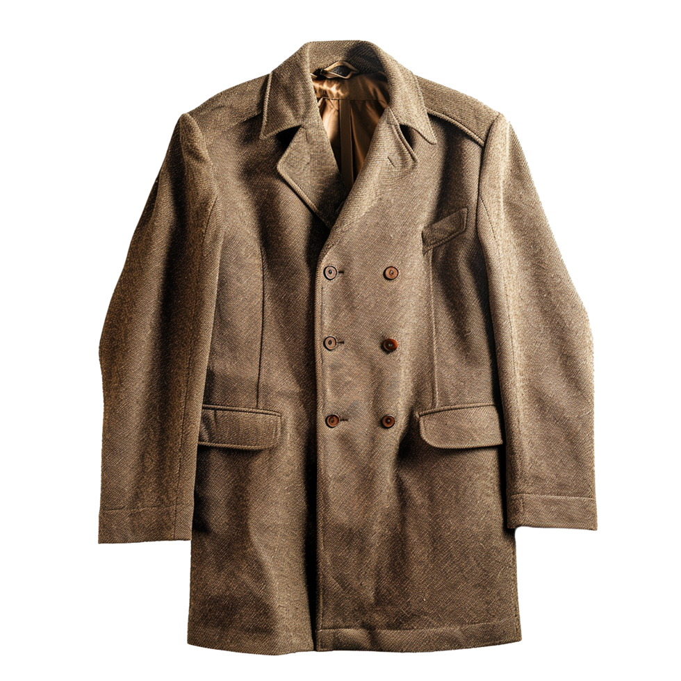 Men's Vintage Brown Double Breasted Wool Pea Coat Jacket Autumn Winter Outerwear png