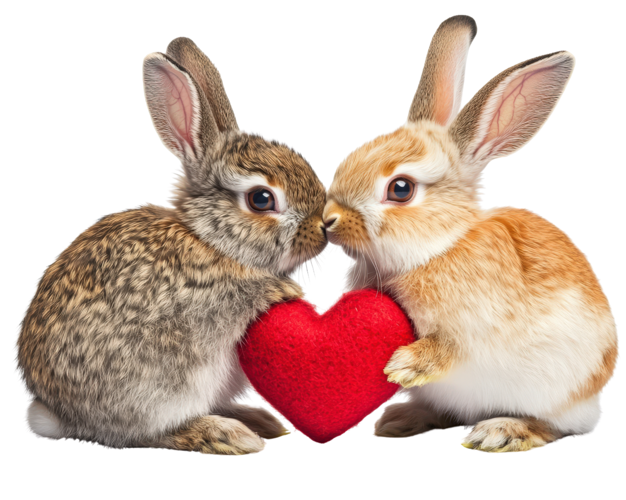 Two rabbits kissing a heart png