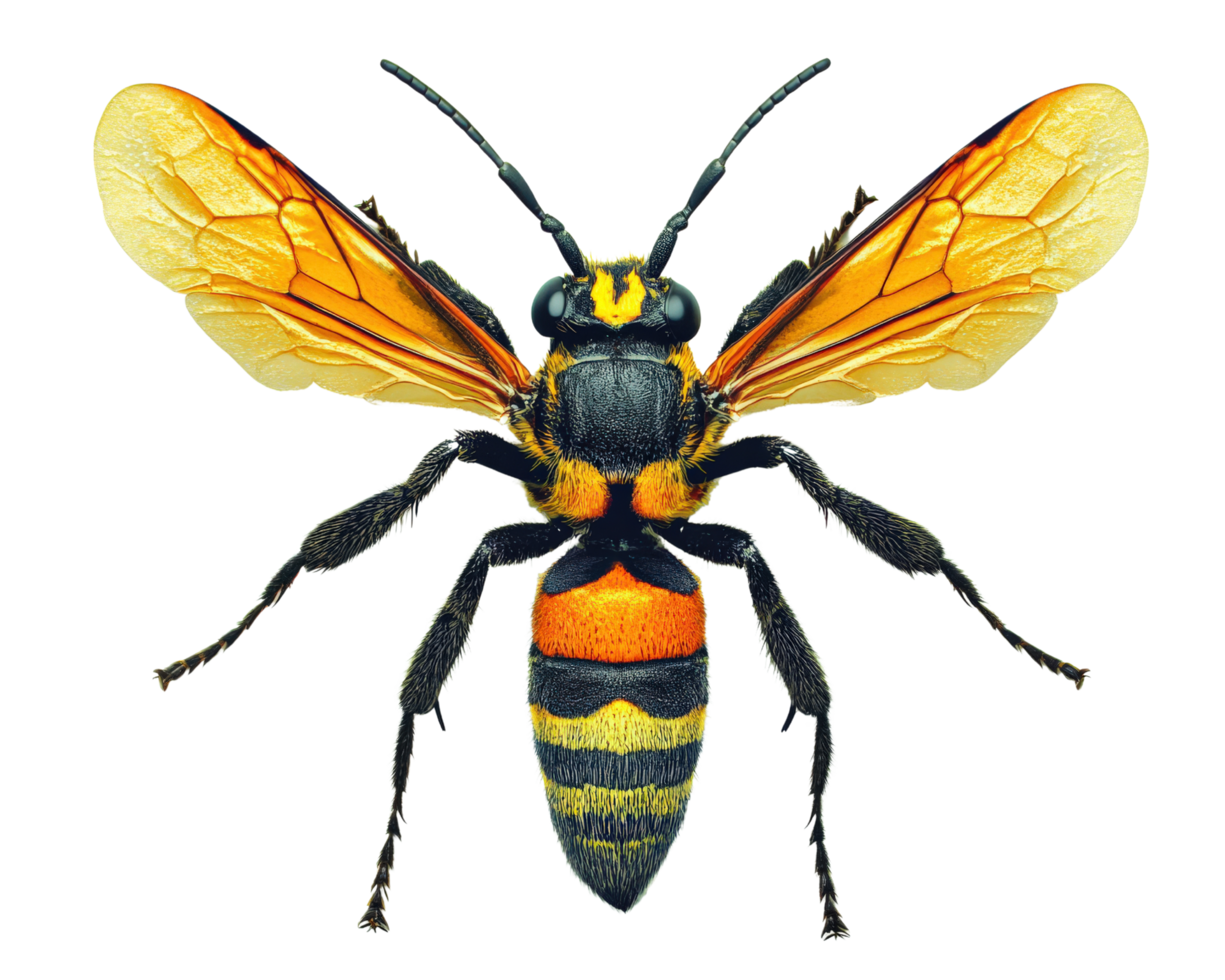 A large yellow and black wasp with black wings png