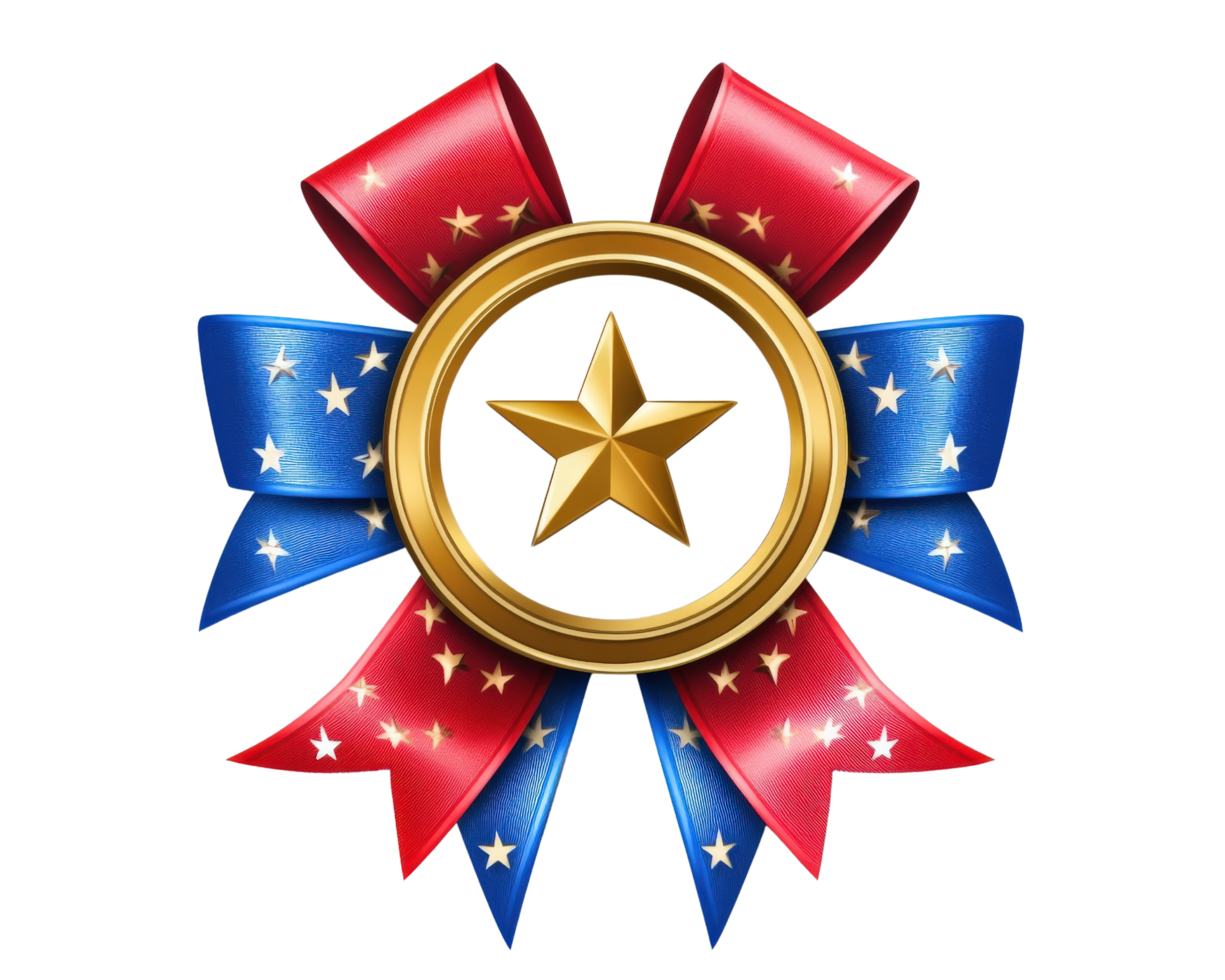 A gold star with a red, white and blue ribbon png