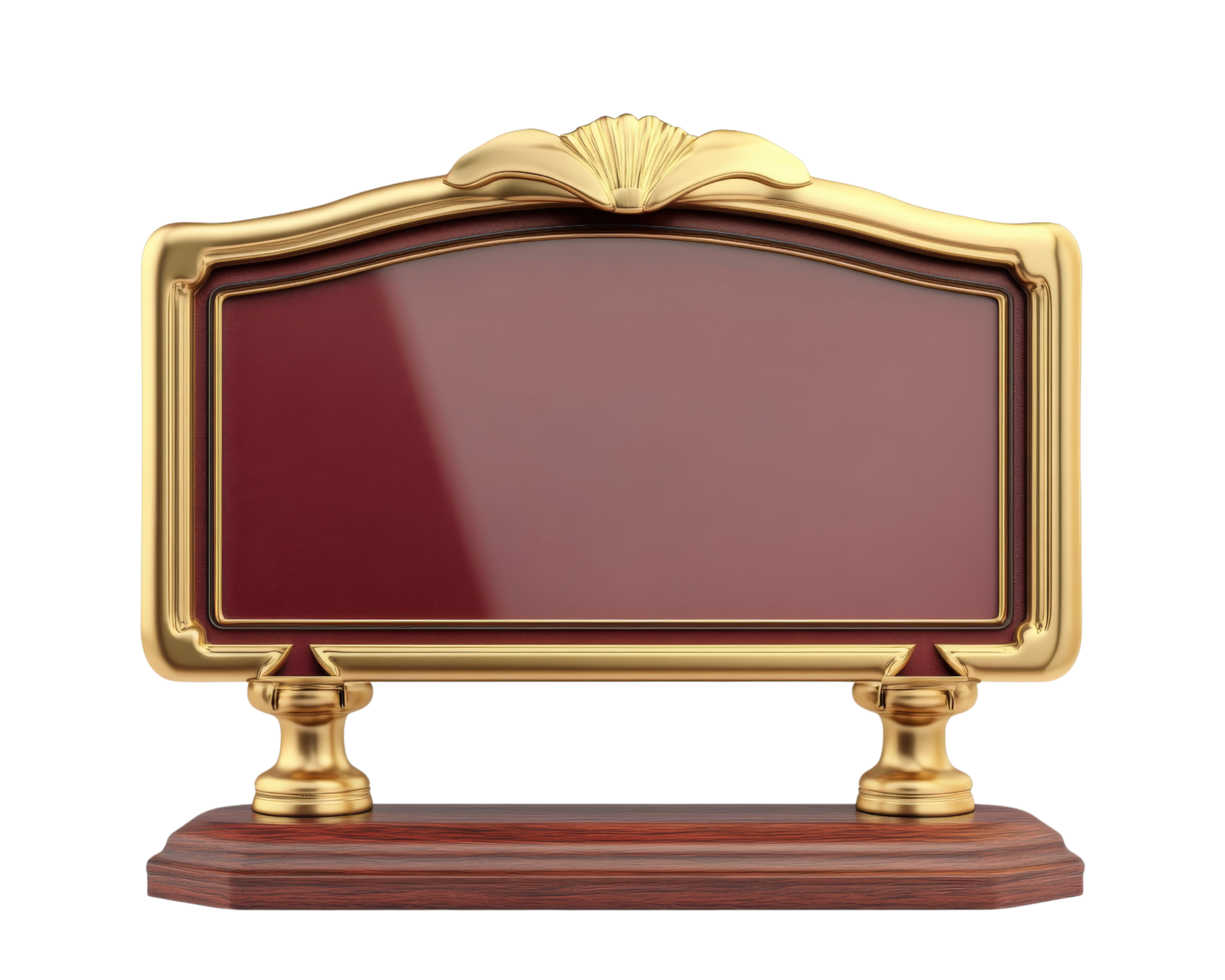 A gold frame with a red sign on it png