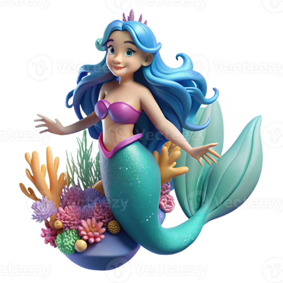 dramatic abstract A beautiful mermaid with flowing hair and shimmering scales, swimming through a coral reef. Bright, underwater lighting. Magical, enchanting style authentic png