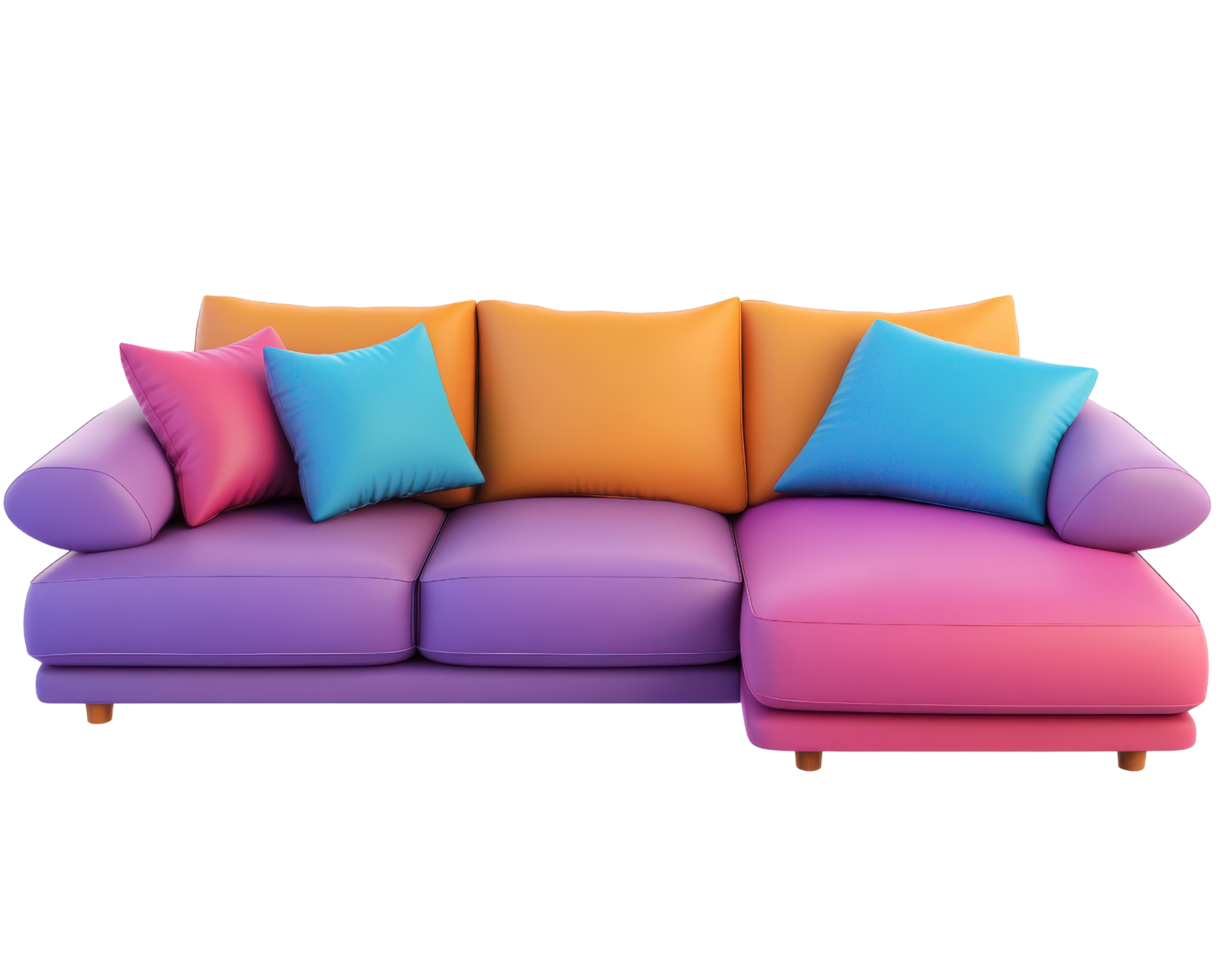 A colorful couch with pillows on it png