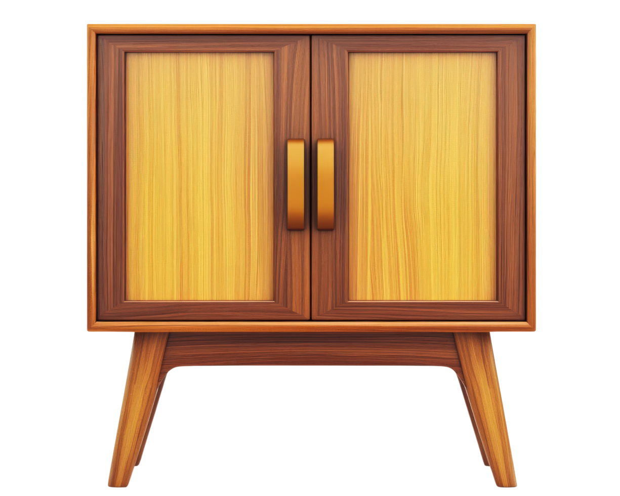 A wooden cabinet with two doors on a black background png