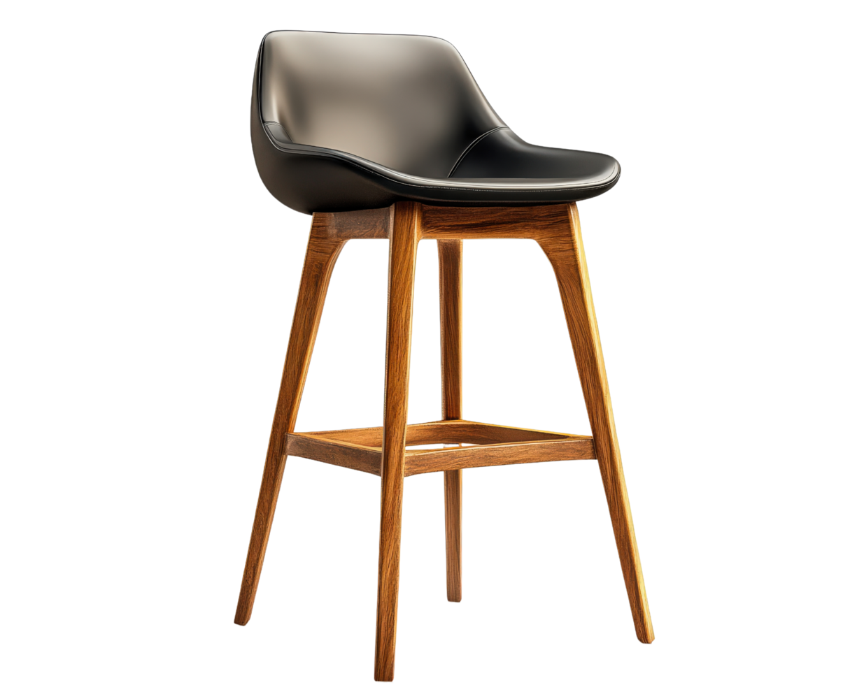 A black bar stool with wooden legs png