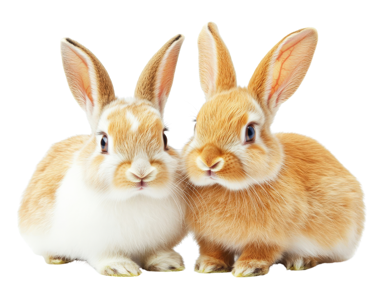 Two rabbits are sitting next to each other png