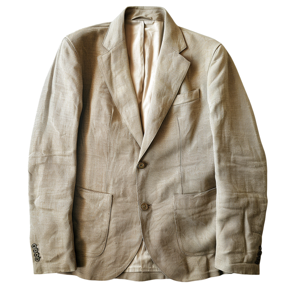 Beige Linen Two Button Mens Blazer Jacket with Patch Pockets png