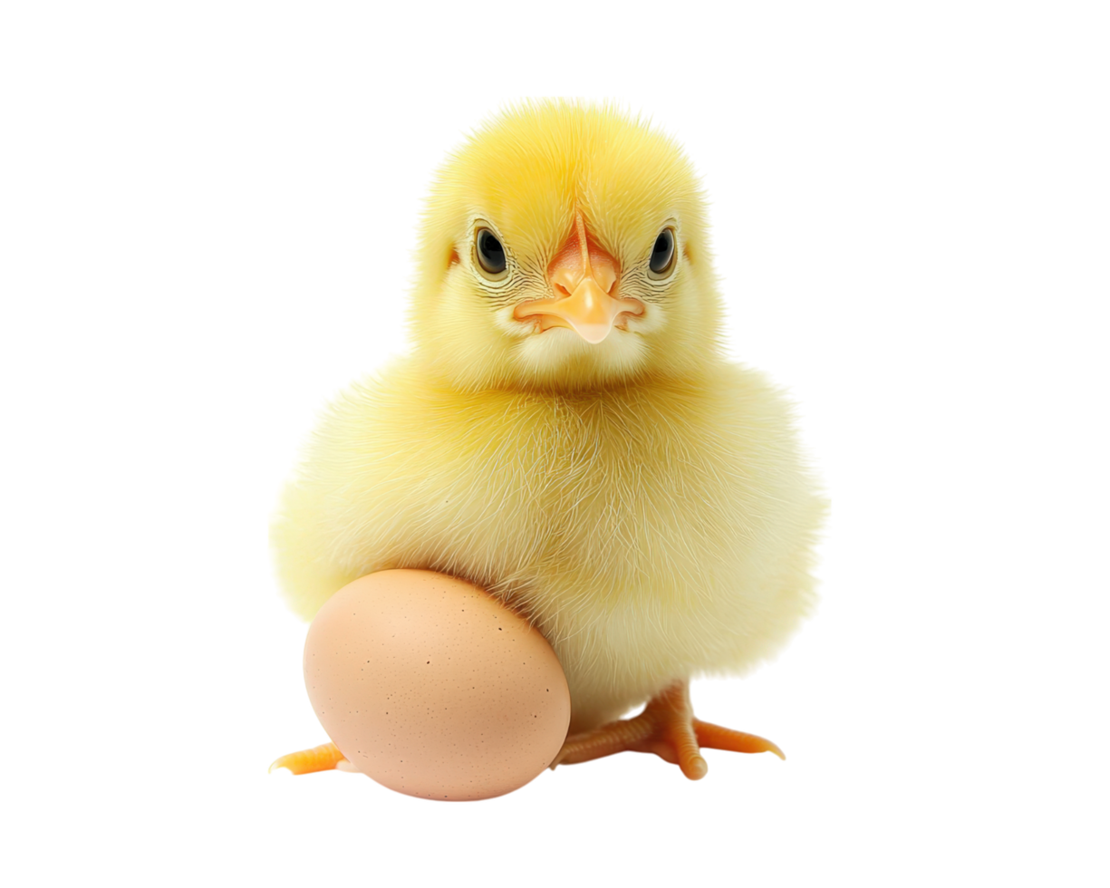 A small yellow chicken is holding an egg png