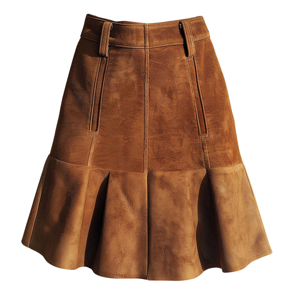Aline Brown Suede Mini Skirt with Flared Hem and Waistband Detail png