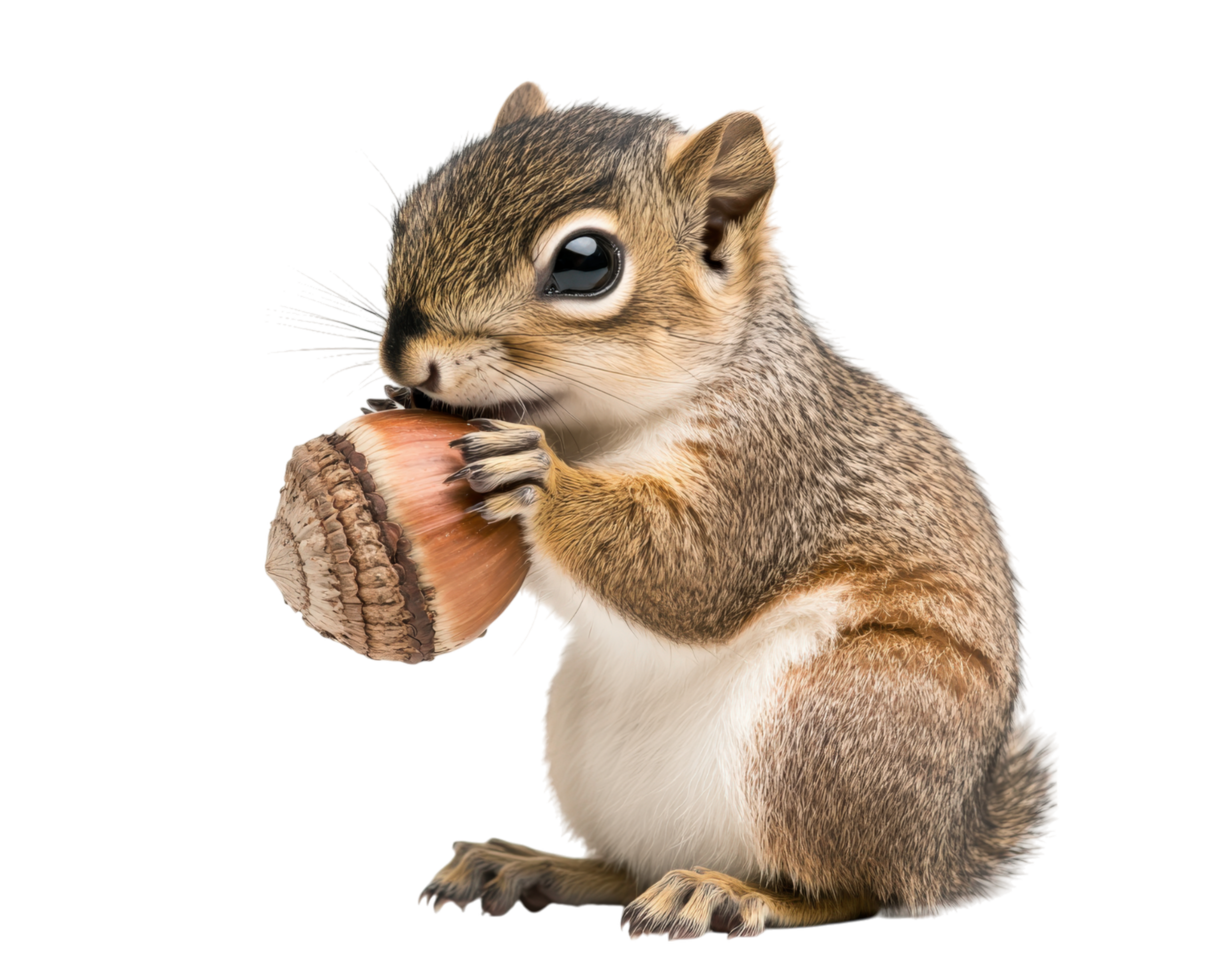 A squirrel eating an acorn on a black background png