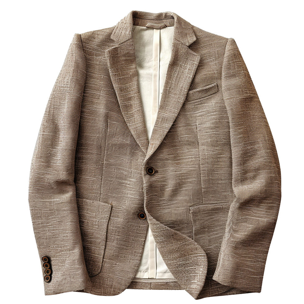 Men's Casual Two Button Brown Linen Blend Blazer Jacket, Lightweight Summer Spring Outfit png
