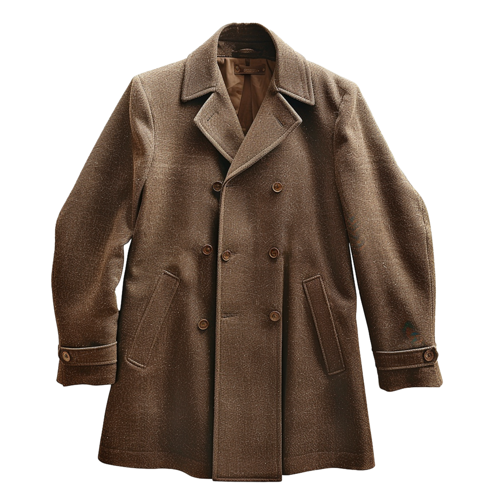Men's Brown Double Breasted Wool Peacoat Classic Winter Overcoat png