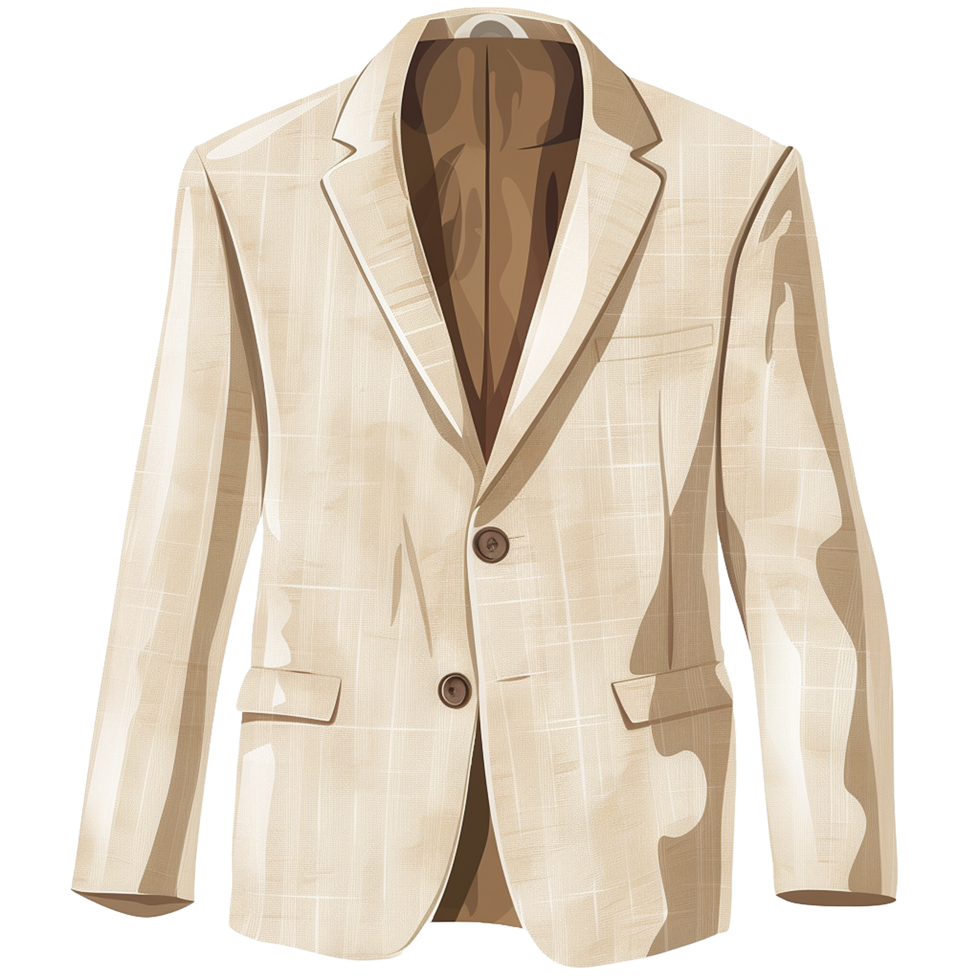 A stylish beige linen blend men's sports jacket illustration featuring a two button closure and subtle texture png