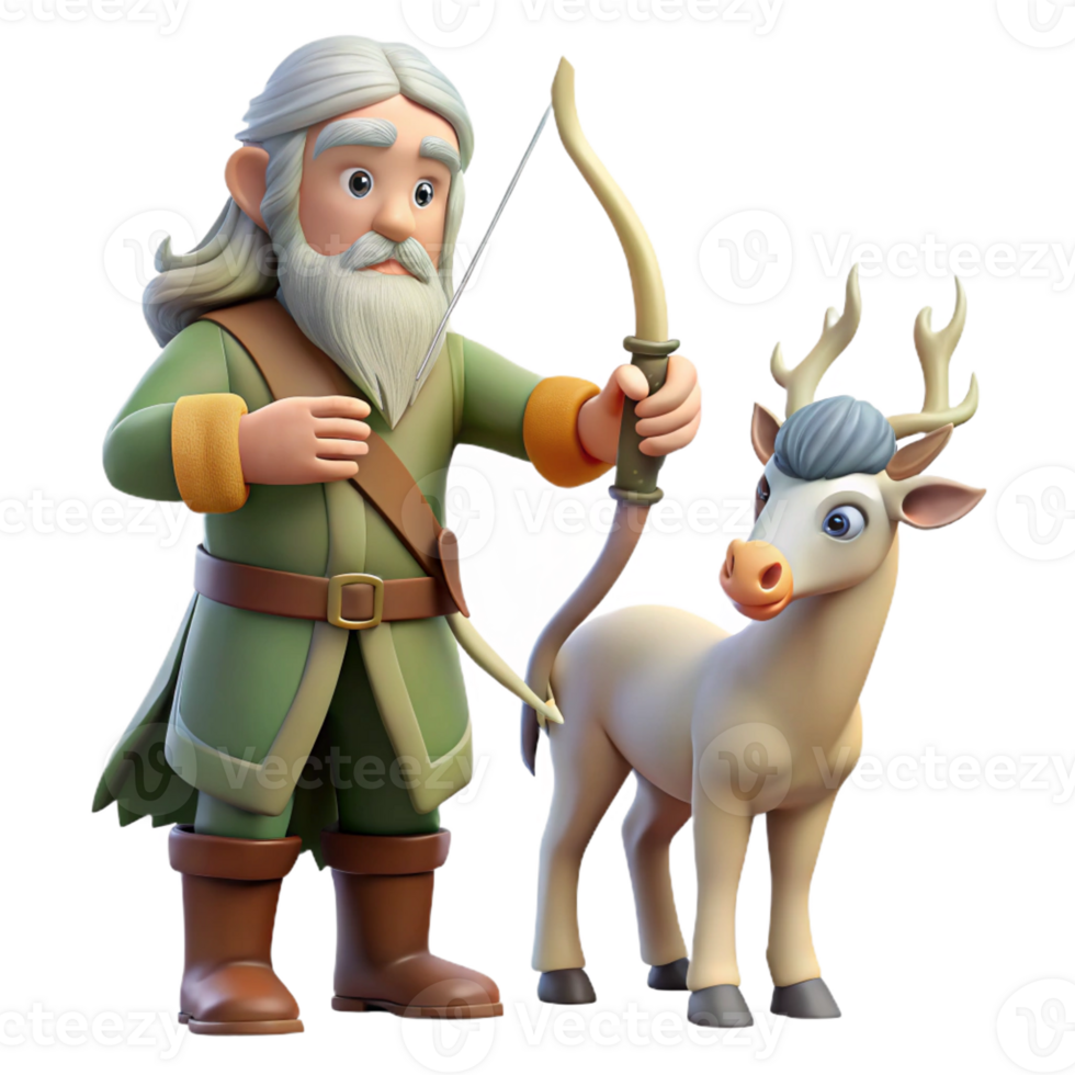 impressive modern A wise old centaur with a long white beard and a bow and arrow, teaching a young human archery. Soft, forest lighting. Mythical, pedagogical style professional png