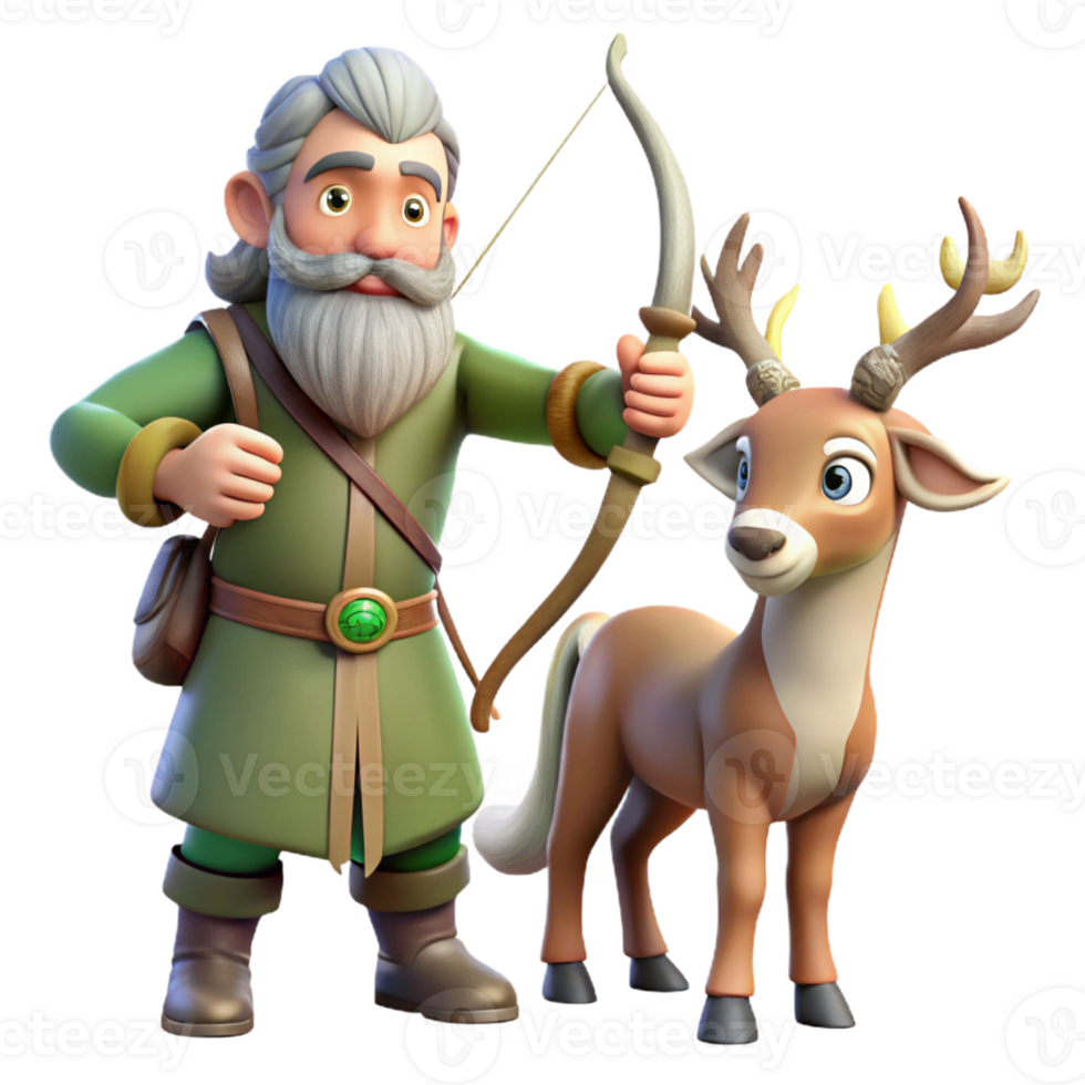 stunning minimalist A wise old centaur with a long white beard and a bow and arrow, teaching a young human archery. Soft, forest lighting. Mythical, pedagogical style exclusive png