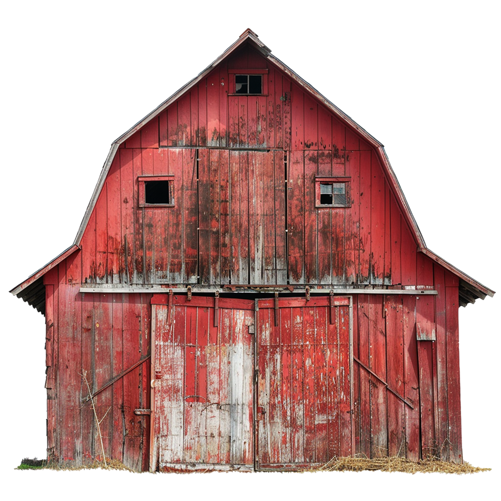 Red Barn with Weathered Wood and Large Doors png
