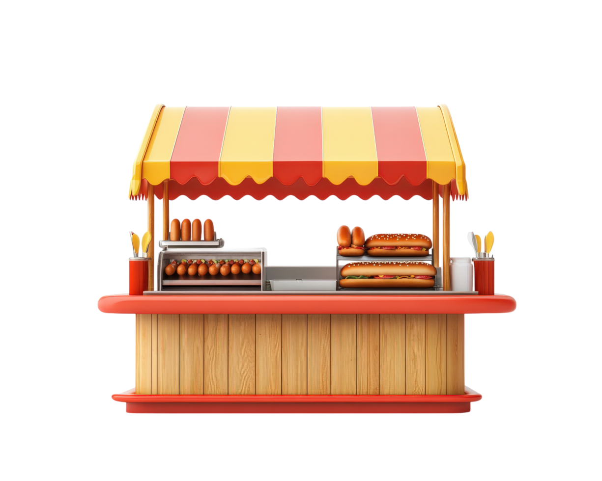 A hot dog stand with a canopy and a table png