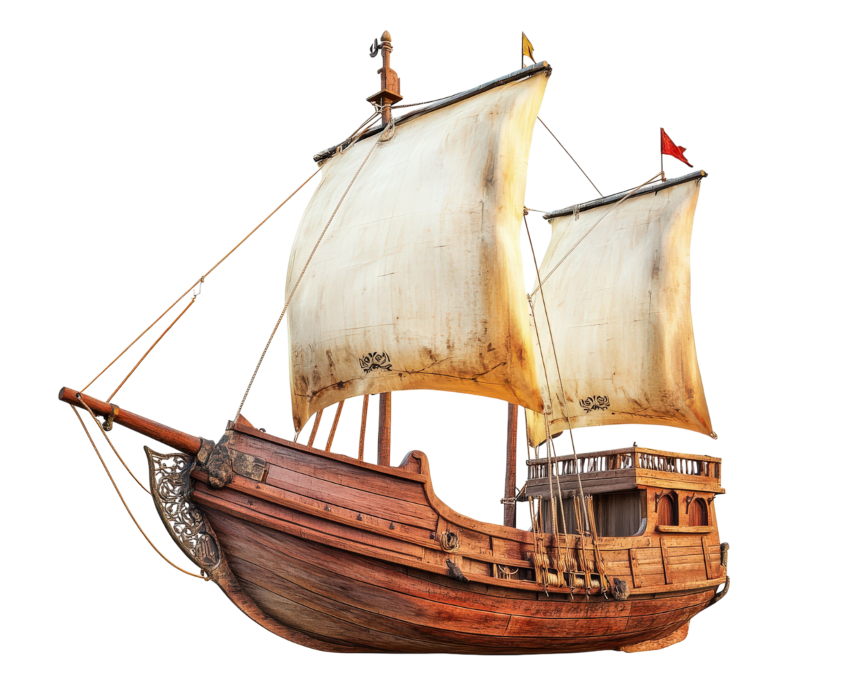 A wooden ship with sails on it png