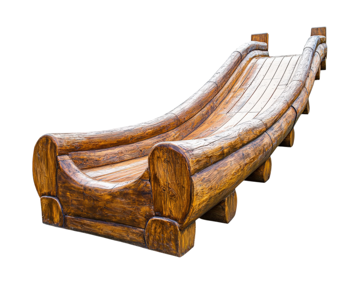 wooden log flume ride isolated on transparency background, showcasing its rustic design and smooth curves, perfect for amusement park enthusiasts png
