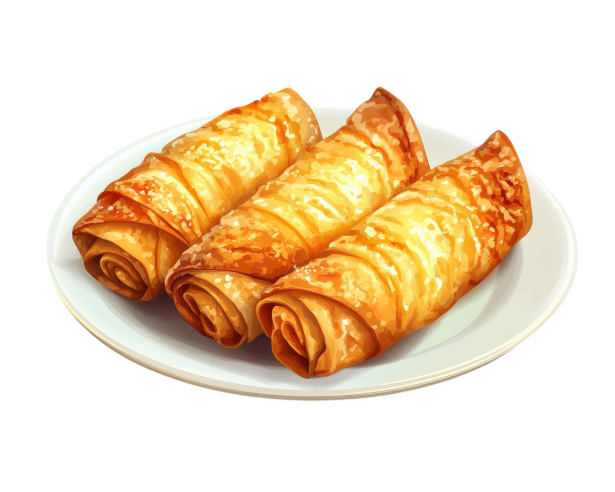 Three rolls of pastry on a plate png