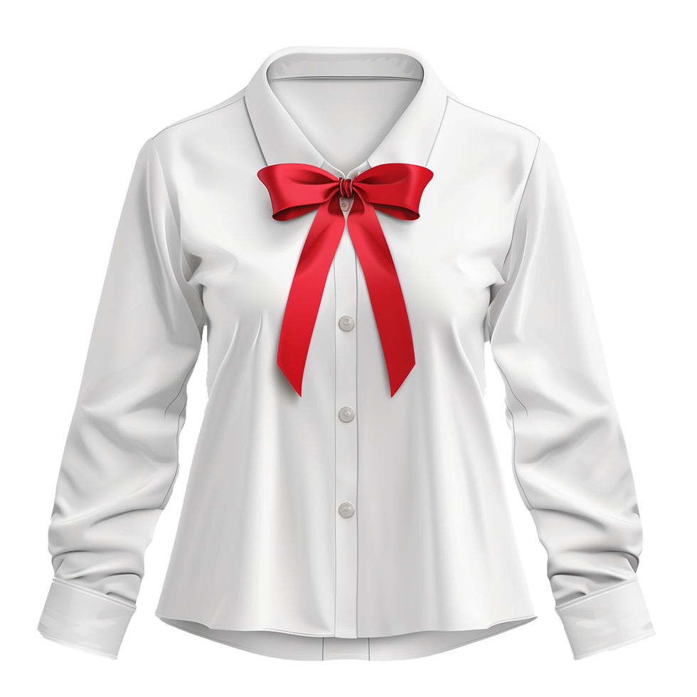 White Long Sleeve Button Down Shirt with Red Bow Tie Mockup png
