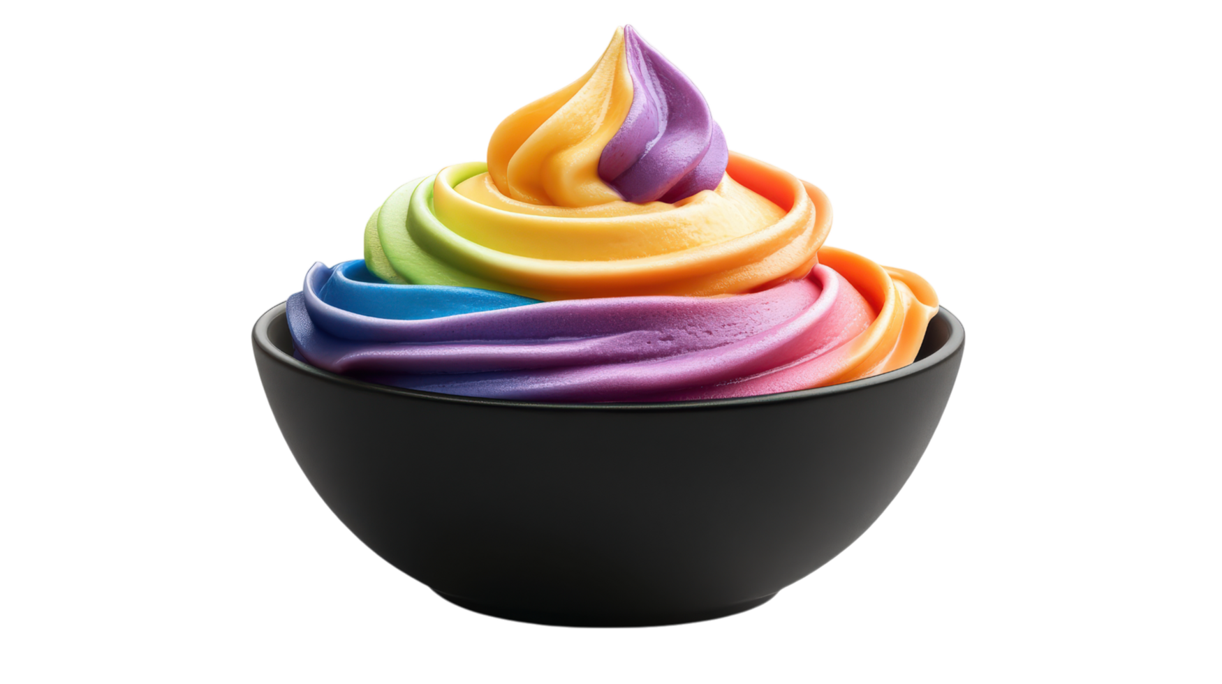A bowl of rainbow ice cream with a rainbow swirl png